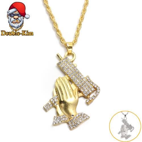 Prayer Hands For Peace Zircon Pendant Necklace Hiphop Titanium Stainless Steel Inlaid Zircon Chain Necklace Man Jewelry Gift