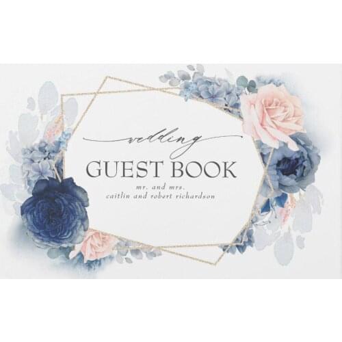 Blue Blush Watercolor Flowers Elegant Wedding Guest Book,Rustic Wedding Guest Book,Plant Guestbook Wedding,Guest Book Idea