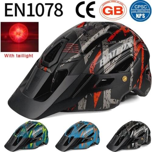 Batfox With Red Tail Light Mountain Bicycle Helmet Integrally-Molded Professional Detachable Big Brim Mtb Cycling Bike Helmets