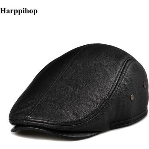 Cowhide ear protector cap quinquagenarian cap genuine leather casual cap autumn and winter forward cap male leather hat