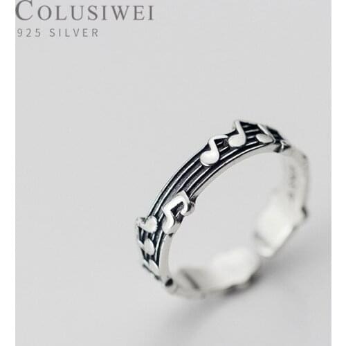 COLUSIWEI Fashion Music Notation and Staves Ring for Women Pure 925 Sterling Silver Vintage Free Size Rings Fine Jewelry Bijoux