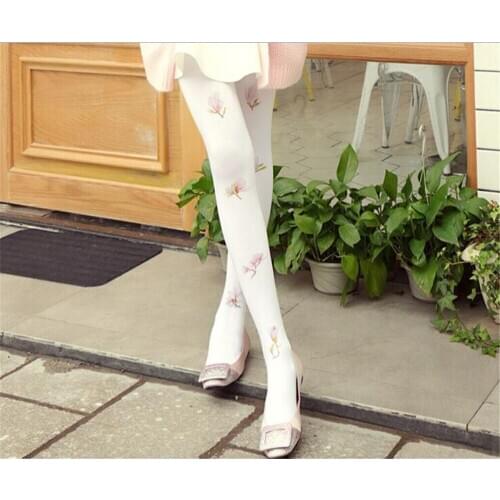 80D Sweet Lolita Pantyhose Velvet flower Printed Stockings Japanese Kawaii Tights D079