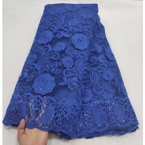 Royal Blu French Tulle Net Lace Fabric Embroidery 5Yards African Mesh Cord Material Nigerian Dress Cloth Dentelle Africaine DN5