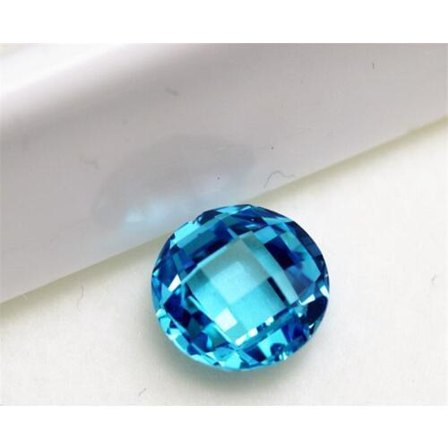 Round shape checker board brilliant cut created aquamarine stone beads faceted gemstones for jewelry DIY sky-blue gemstone loose