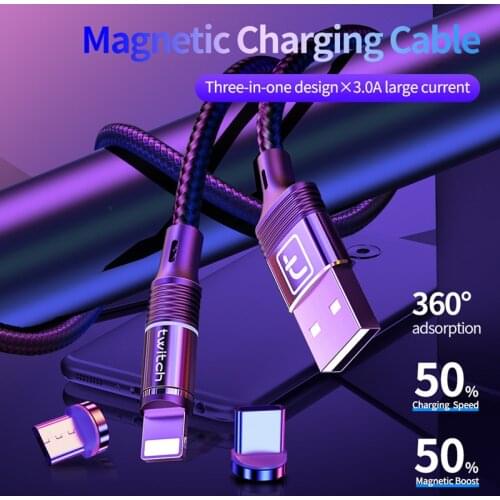 2020 3 In 1 Magnetic Data Cable 360° Round Head Rotating Multi-Color Mobile Phone Fast Charging Cable Data Transmission Cable