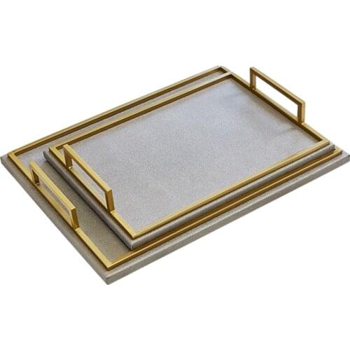 Metal Frame Cortex Storage Trays Gilded Decorative Desktop Tableware Organizer Dressing Table Cosmetic Container Home Decoration