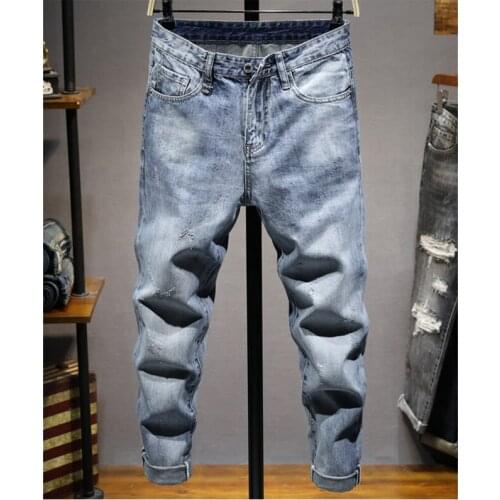 Mens Thin Slim Style Of Korean Version Of The Small Foot Micro Elastic Pure Color Simple Fashion Trend With Mid-Waist Jeans