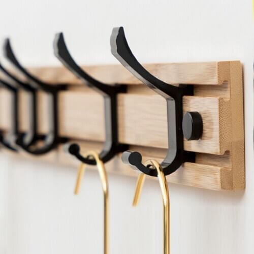 Wall Mounted Coat Hook Wooden Rack Clothes Robe Towel Hanger Hat Bag Hooks Living Bedroom Bathroom 5 Hooks Household Products