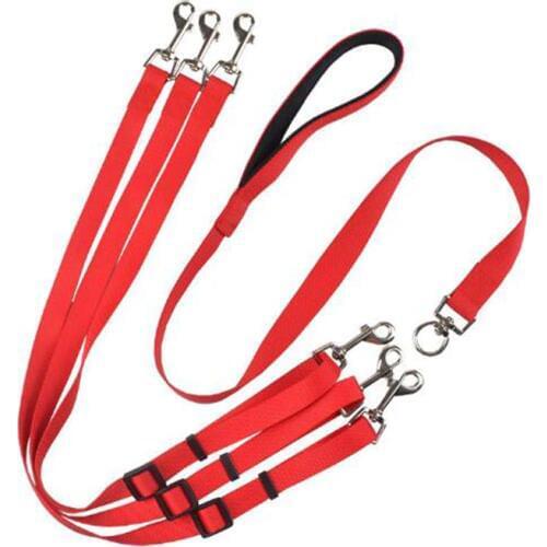 Double / for one dog / two dogs / three dogs / nylon dog leash adjustable multi-functional pet supplies Red /Blue/Black