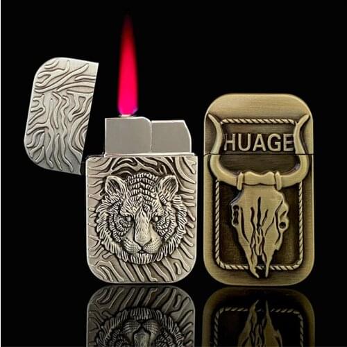 New Creative Windproof Embossed Tiger Bull Torch Gas Lighter Cigarette Lighter Jet Butane Inflated Men Bar Smoking Gift
