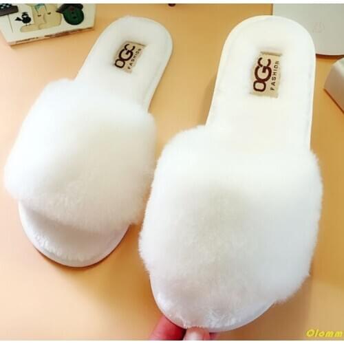 New Fashion Faux Fur Women Slippers Warm Shoes Woman Winter Slippers Slip on Flip Flops Fur Slippers Female Slides Plus Size