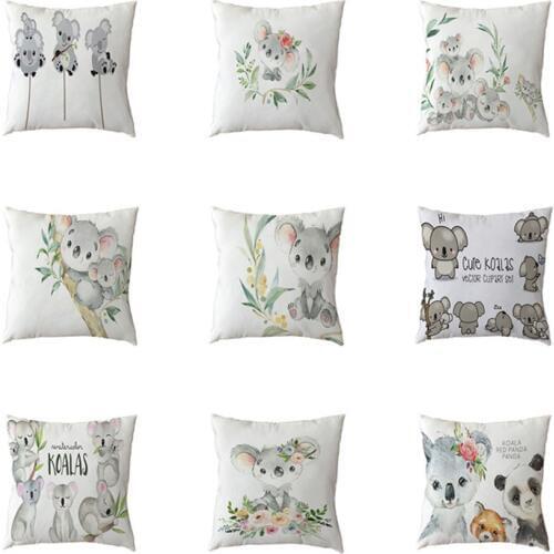 Wholesale Koala Pattern Cushion Covers Polyester Peach Skin White Tree Flowers Print Pillowcase Family Room Couch Chair Decorate
