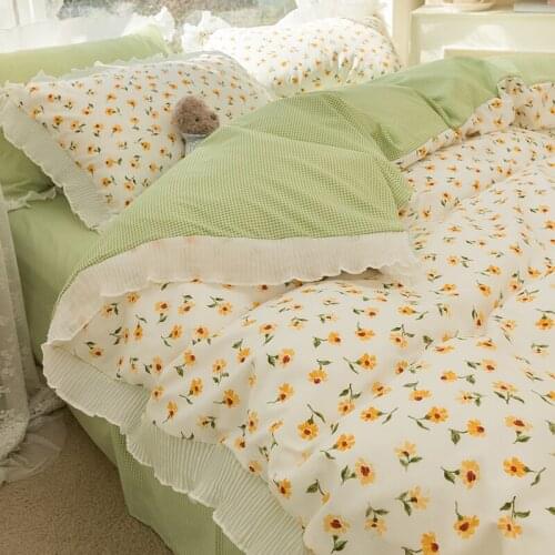 Fresh Floral Bedding Four-Piece Set Princess Wind Net Red Style Washed Cotton Duvet Cover Bed Sheet Three-Piece Set
