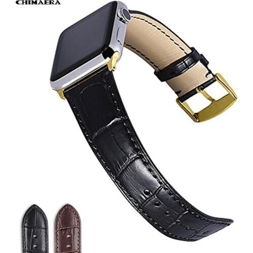CHIMAERA Apple Watch Strap Black/Brown Genuine Leather Apple Watch Band for iWatch 38mm 42mm & Apple Watch 40mm 44mm Case