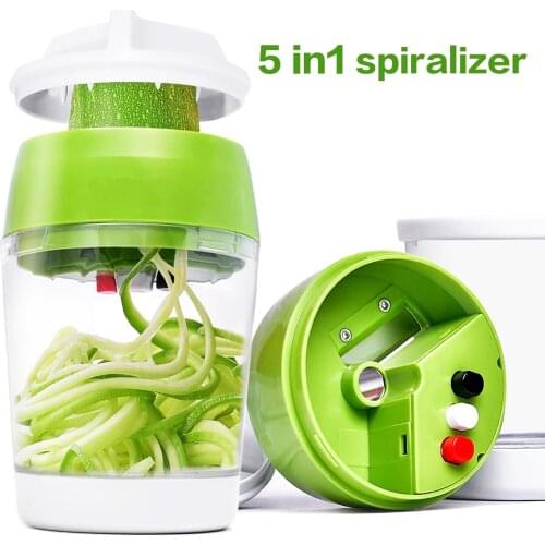 5 in1 Handheld Spiralizer Vegetable Slicer Adjustable Spiral Cutter with Container Zucchini Noodle Spaghetti Maker Spiral Slicer