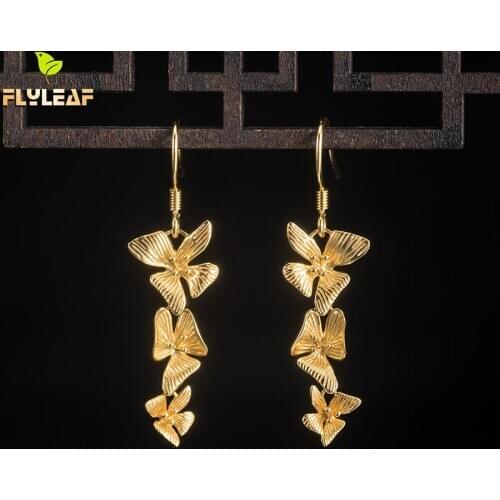 925 Sterling Silver 14k Gold Flowers Drop Earrings For Women Fine Jewelry Chinese Ethnic Style Lady Birthday Present New Arrival