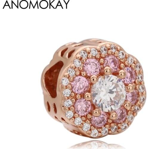 Anomokay Colorful Crystal Flower Charm for Bracelet Bangle Rose Gold Color Floral Beads for DIY Jewelry Making