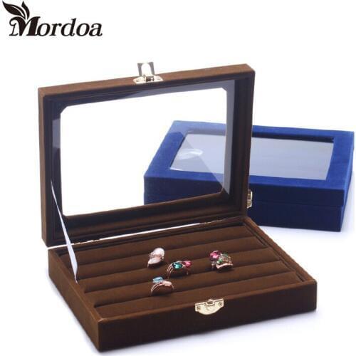 Small Ring Jewelry Box Glass Cover Ring Storage Box Stud Earring Box Wheel Stud Earring Jewelry Holder Accessories Display Rack
