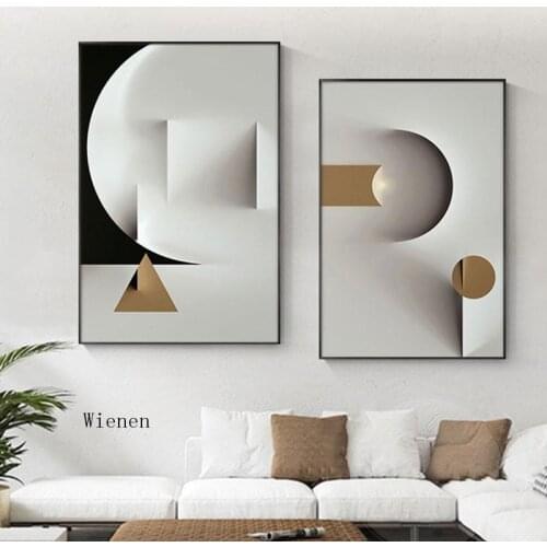 Modern Abstract Geometric Wall Art Canvas Painting Black White Industrial Style Poster Print Wall Pictures for Living Room Decor