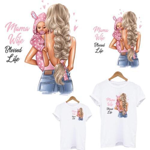 Mom Wife Boss Patches Iron On Transfers For Clothing Women Baby T-shirt Hoodies Thermal Sticker On Clothes Decoration Accessory