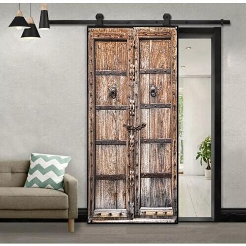 Vintage Chinese Style Wooden Door DIY Door Stickers Home Decoration Wall Stickers Bathroom Art Mural Peel & Stick PVC Wallpaper