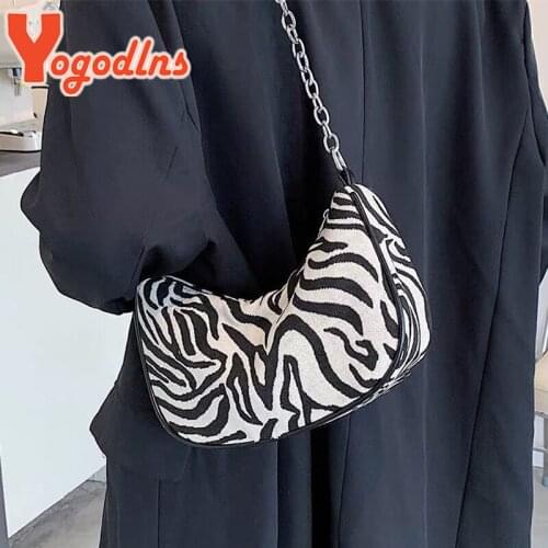 Yogodlns Zebra Pattern Shoulder Bag Women Fashion Chain Crossbody Bag 2021 New Canvas Handbag Designer Lady Messenger Bag Pouch