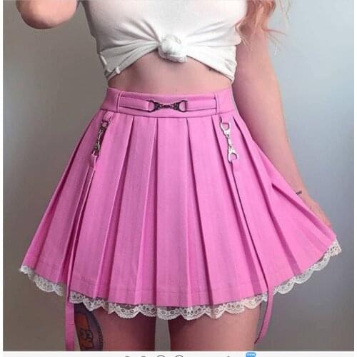 2021 New Women Lace Skirt High-Waist Short Mini Pleated Skirt Slimming Spring Summer Preppy Style Cool Skirt For Young Girl