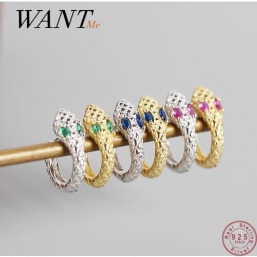 WANTME New Arrival 925 Sterling Silver Fashion Bohemian Blue Red Zircon Snake Ear Buckle for Women Charming Party Animal Jewelry