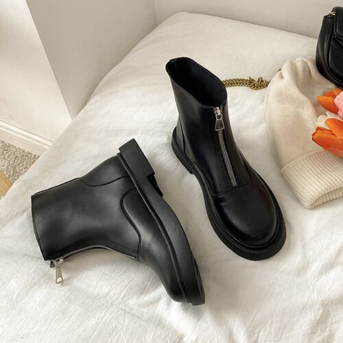 Med Heel Boots Boots-women Summer Booties Shoes Round Toe Luxury Designer Zipper Flat 2020 Rock Ankle Ladies Rubber Fashion