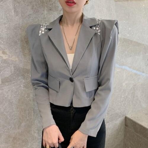High Street Blazer Coat Women Fashion Casual Suit Jacket Fall Single Button Long Sleeve Lace-up Outwear Female Slim Crop Top