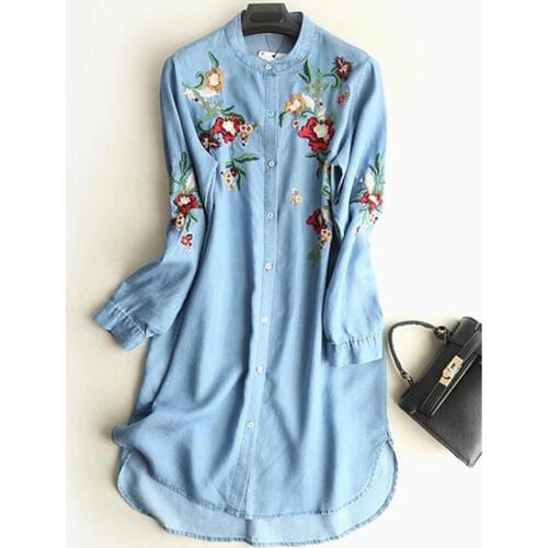 Plus Size M-5XL Denim Dress for Women 2019 Autumn New Long Sleeve Single-breasted Dresses Casual Loose Jeans Dress Vestidos M167