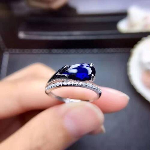 Natural Sapphire Drop Gemstone Ring S925 Sterling Silver Fine Fashion Charming Jewelry for Women Free Shipping