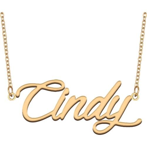 Cindy Name Necklace for Women Stainless Steel Jewelry 18k Gold Plated Nameplate Pendant Femme Mother Girlfriend Gift