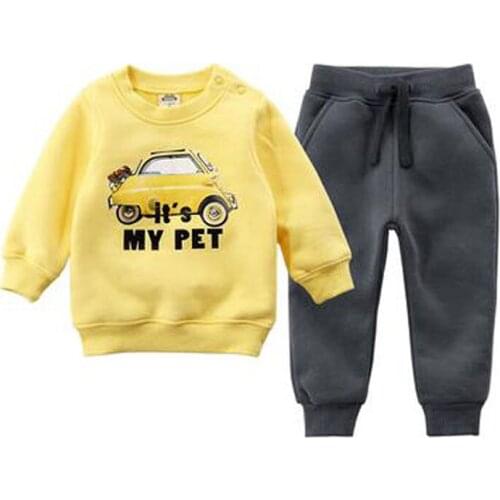 ZWY537 Autumn/spring Baby Boy Clothing Sets Girls Children Velvet Warm Set Kids Clothes Cartoon Coats+ Pants Suit Sport Clothing