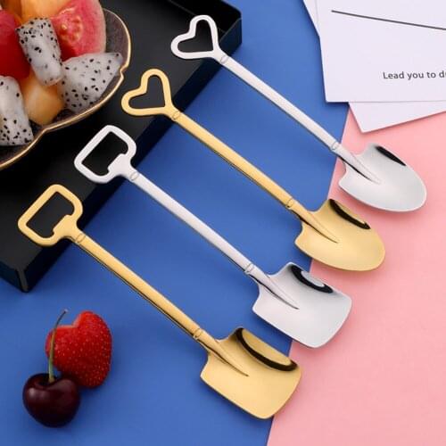 1Pcs Coffee Spoon Cutlery Stainless Steel Iron Shovel Ice Cream Spoon Scoop Creative Tea-Spoon Fashion Tableware Silver Gold