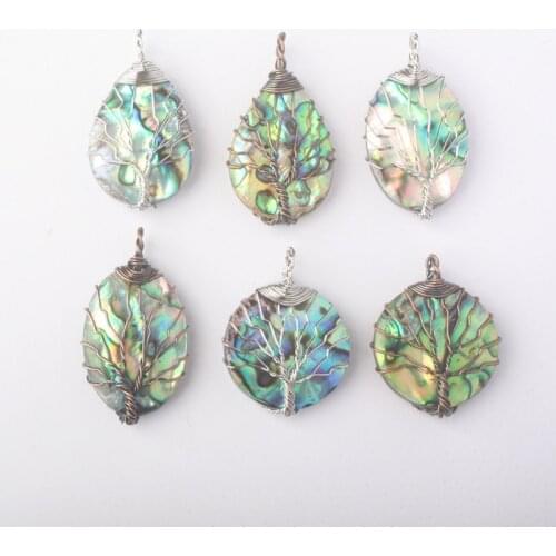 NEW Lovely Steel Wire Winding Natural Abalone Shell Water Droplets And Round Pendant 1 PCS