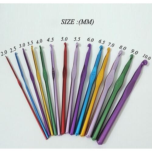 14Pcs/Set Crocheting Needle Tool Metal Aluminum Colored Crochet Sweater Knitting SCVD889