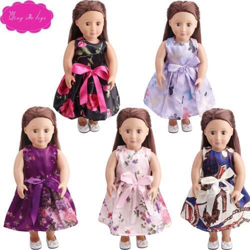 18 inch Girls doll dress Princess print evening gown American newborn clothes Baby toys fit 43 cm baby dolls c145