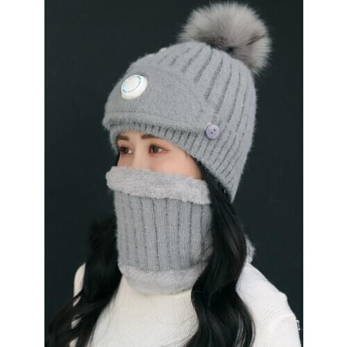 3 in 1 Adult Knitted Scarf Hat Face Mask Set with Breathing Valve Winter Warm Soft for Women Outdoor &T8