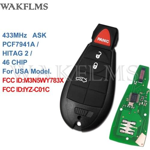 4 Buttons With Panic 433MHz PCF7941A ID46 Fobik Remote Car Key Fob For Chrysler 300 2008 2009 2010 M3N5WY783X IYZ-C01C