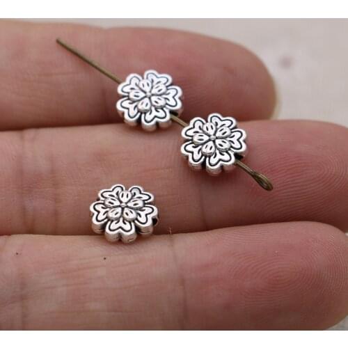 40PCS Craft Antique Silver Plated Round Flower Loose Spacer Beads for Jewelry Making Bracelet DIY Findings 10mm