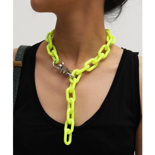 Acrylic Long Chain Necklace Bohemian Chunky Lock Plastic Choker Collar Necklace Pendant For Women Bijoux Fashion Accessories