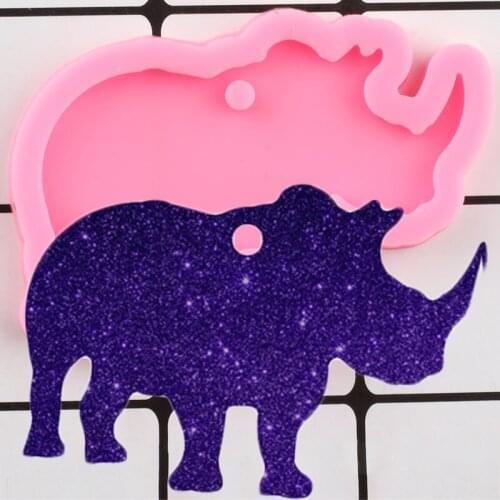 Shiny Rhinoceros Silicone Mold Epoxy Resin Jewelry Making Keychain Molds DIY Handmade Charms Mould Polymer Clay Pendant Moulds