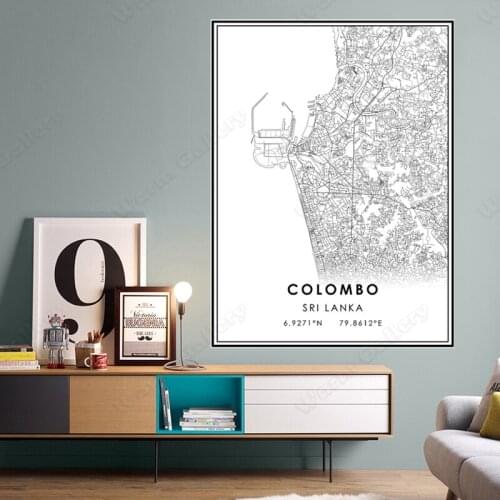 Black and White Sri Lanka City Map The Colombo City Map Poster HD Print Wall Art Canvas Nordic Landspace Painting for Home Decor