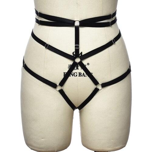 Black Harness Sexy G-string Women Elastic Bondage Hollow Body Cage Goth Lingerie Adjust Bottom Pantie Rave Wear Body Harness