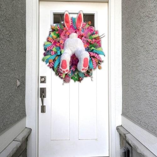 Decorative Easter Bunny Wreath, Rabbit Butt Ears Doors Windows Wall Garland Decoration, Party Home Garden Front Door Ornament