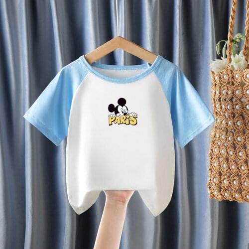 Childrens Short Sleeve Mickey Printed T-shirt For Boys And Girls Kids Summer Clothing Tee Shirts Character Clothes Baby Cosyume