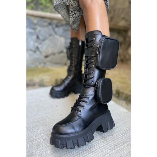 Womens Side 2 Piece Pocket Detailed Mid-Calf Height Zippered Boots Trendy Boots 2 color options black - beige