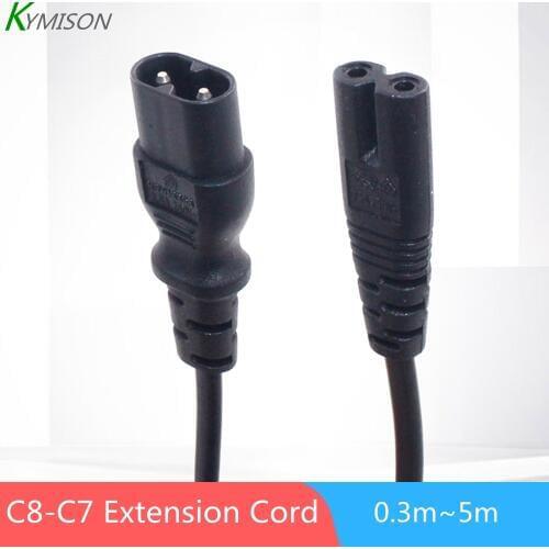IEC320 C7 to C8 extension cords,C8-C7 IEC Jumper cable,IEC male to female 2PIN power line,0.3~5m, H03VVH2-F 2x0.75mm