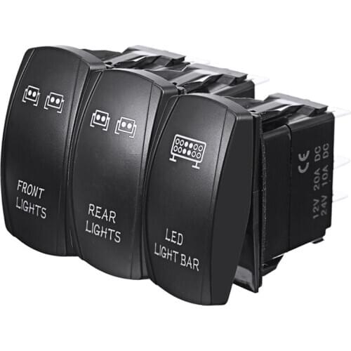 3Pcs 5 Pin 12V 20A Blue LED Light Rocker Switch Universal For Car Boat Truck Tractors Bar ON-OFF Switches